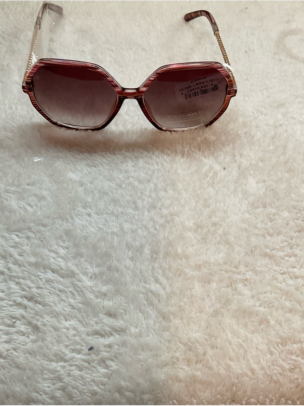Tahari Pink Gradient Octagonal Sunglasses with Gold Temples